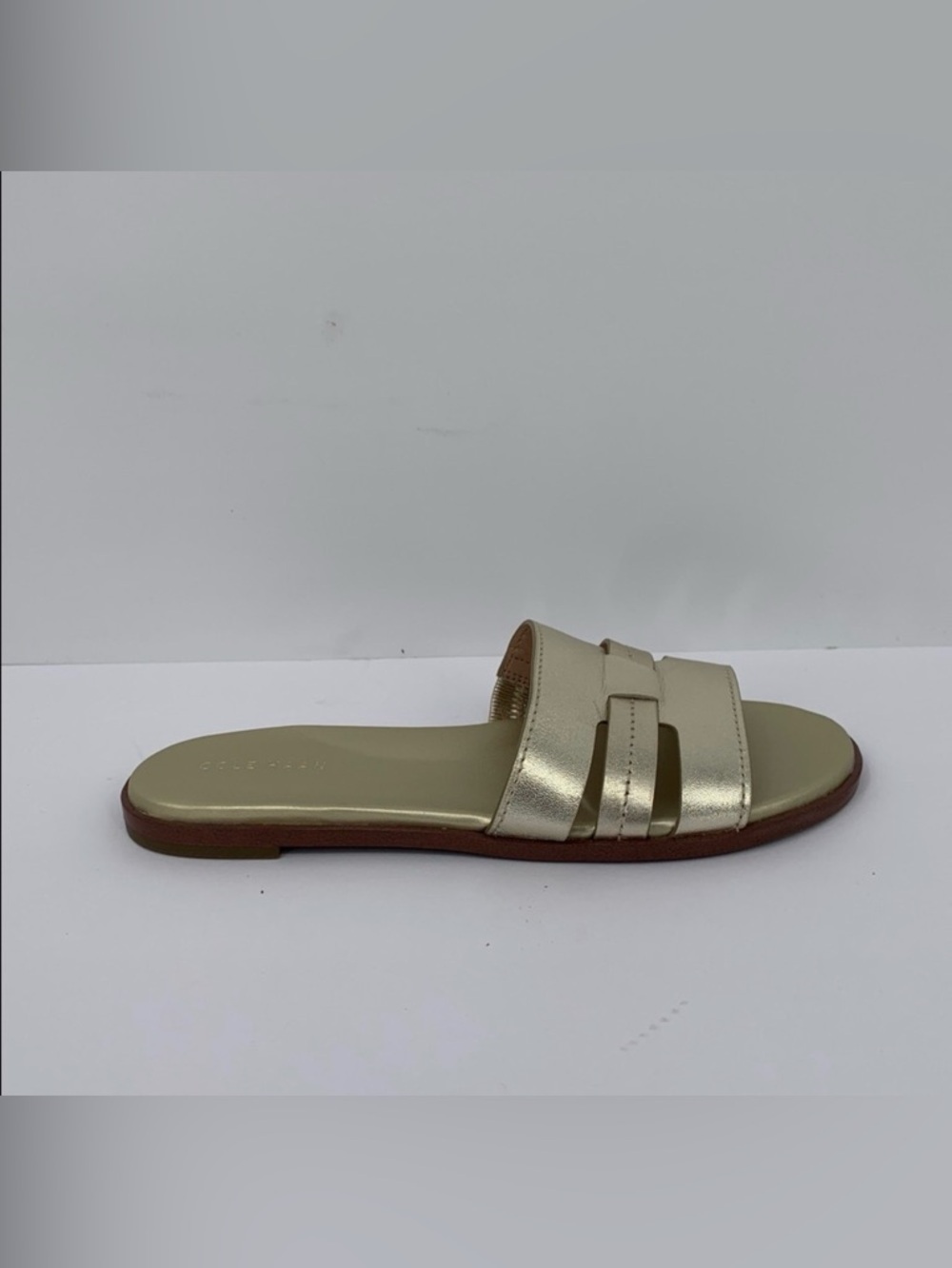 Cole Haan Flynn slotted slide sandals gold shoe metallic mule flat women new 8.5